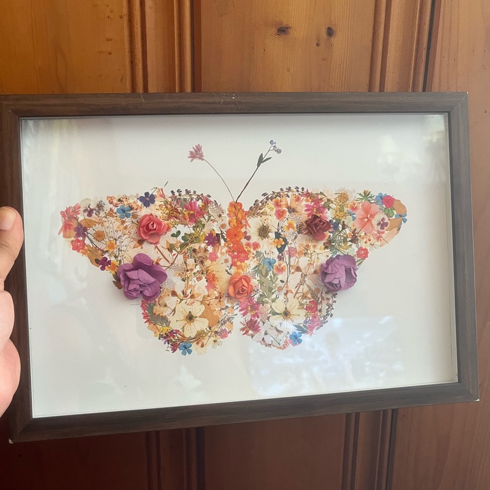 Butterfly Butterflies Artwork 3D Flowers Floral Nursery Wood Frame Girls Room